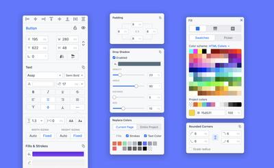 Stylized image showing different redesigned elements from the Format Panel in Moqups. 