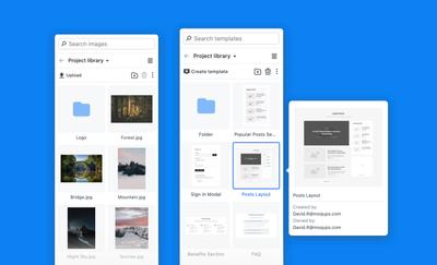 Stylized image showing the redesigned Images and Templates Panels in Moqups. 