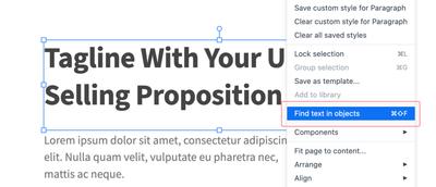 Find text in objects option from the right-click Context Menu