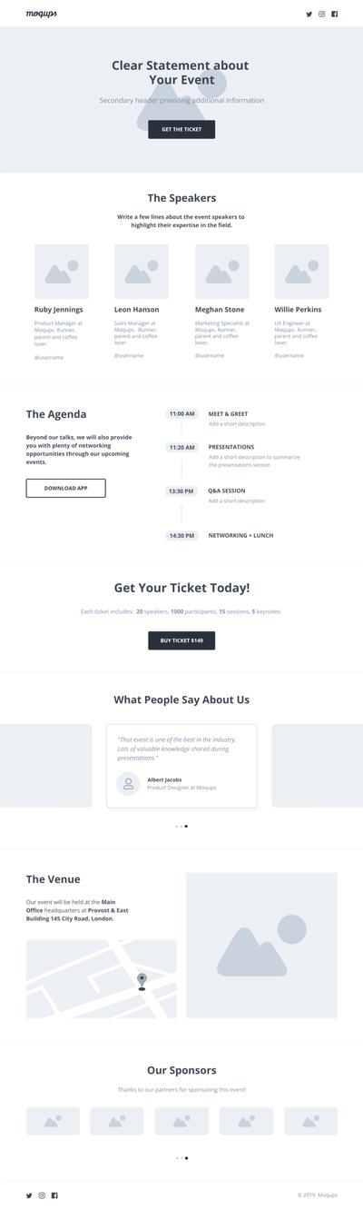 Event Landing Page Wireframe Template