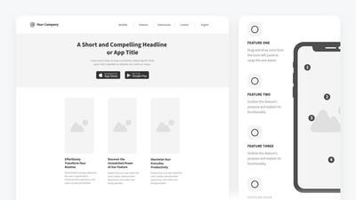 Mobile App Landing Page Wireframe Template