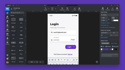 Image showing redesign Moqups editor, in dark mode. 